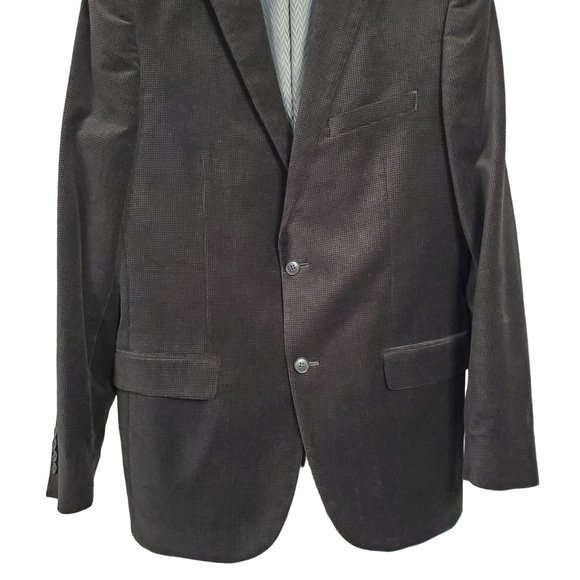 Alfani Mens Size 40L Blazer Sport Coat Slim Fit Velvet Micro Check Black Gray - Picture 5 of 16